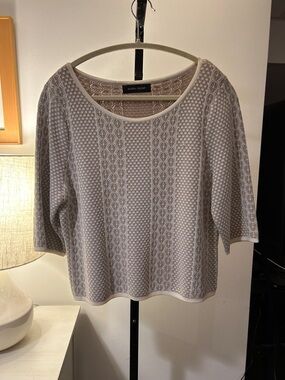 Ivanka Trump Pale beige Openwork Knit Scoop Neck Top